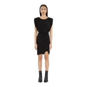 The Kooples Little Black Dres Size US Small Ruched Woven Padded Shoulders  NWT